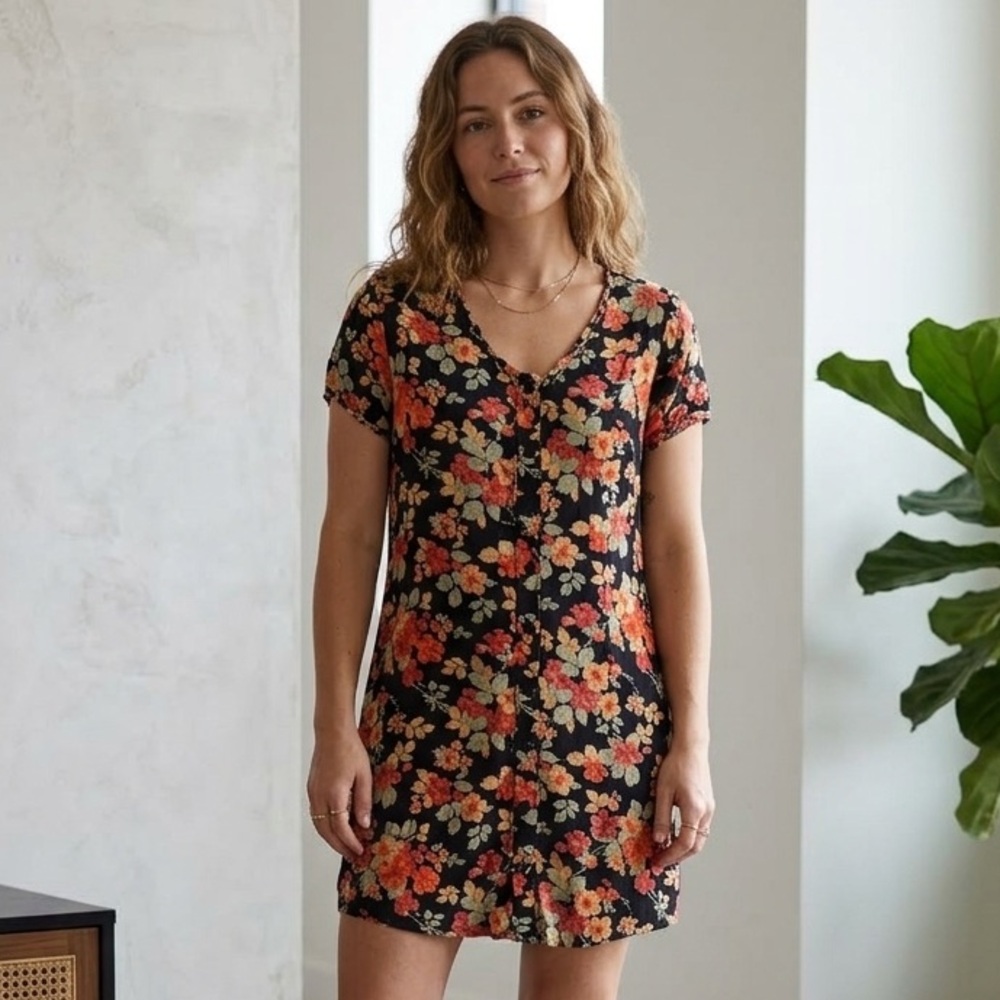 April Cornell Sz S Vintage Floral Cottagecore Button Front Rayon Mini Dress